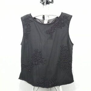 1980's Black 100% Silk Halter Blouse with Black Beading